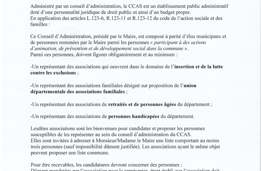 Avis de publicité – renouvellement du CCAS