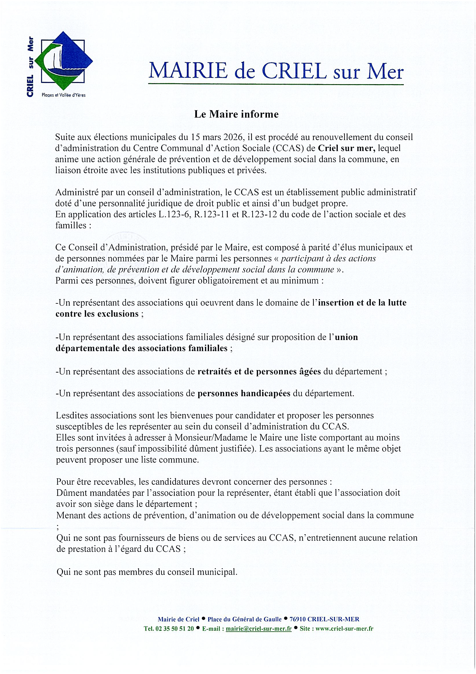 Lire la suite à propos de l’article Avis de publicité – renouvellement du CCAS